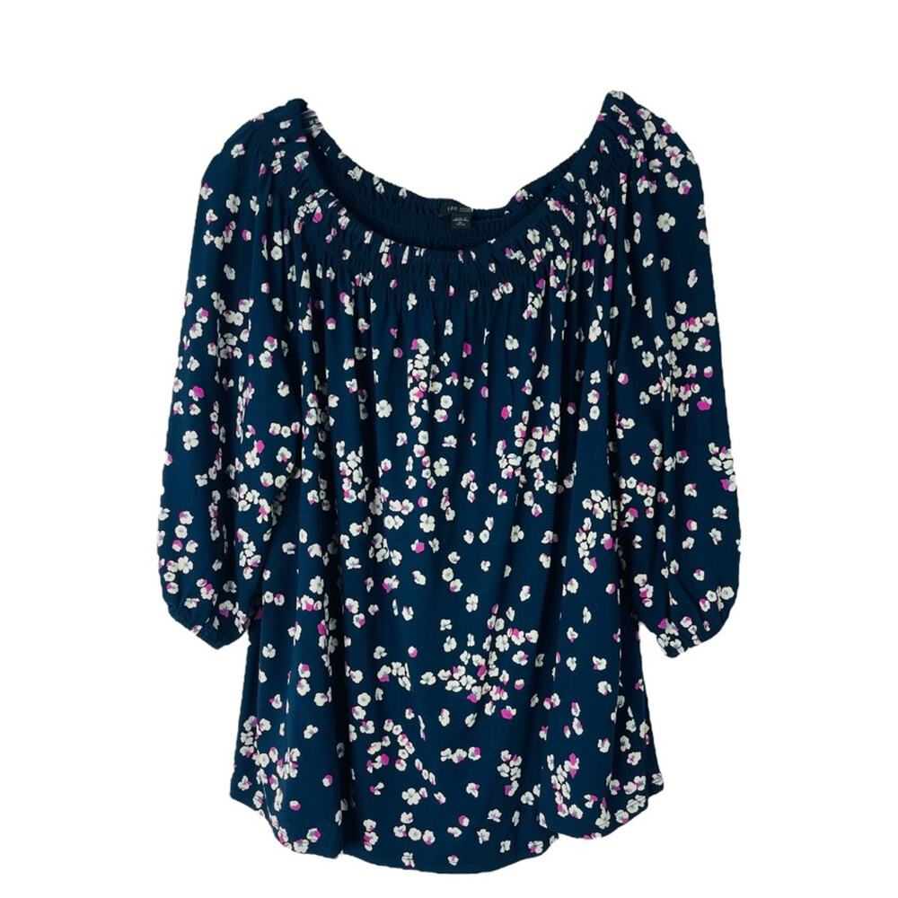 J. Jill blue cream pink floral off the shoulder stretchy top XLP